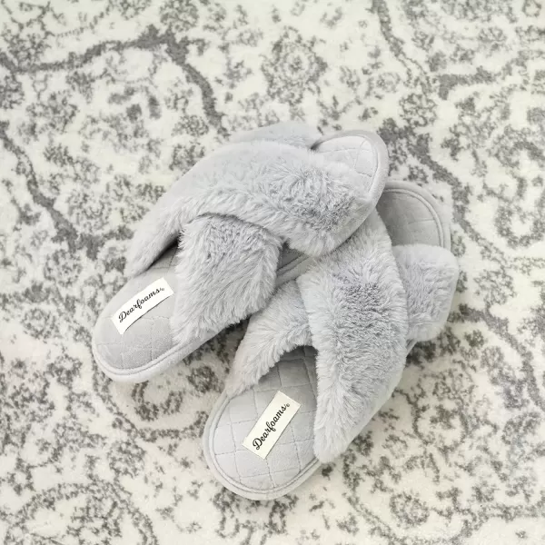 imageDearfoams Womens Jessica Furry Cross Band Slide SlipperSleet