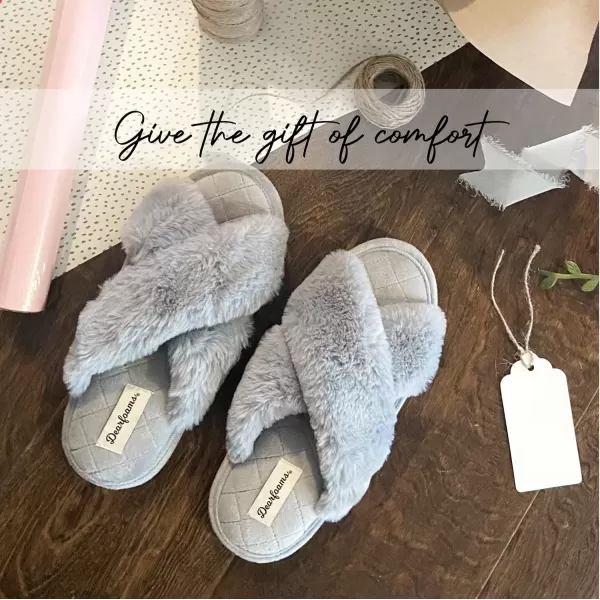 imageDearfoams Womens Jessica Furry Cross Band Slide SlipperSleet