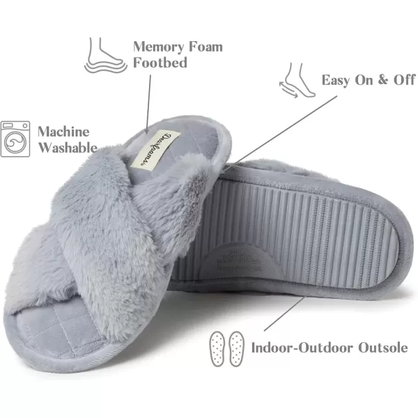 imageDearfoams Womens Jessica Furry Cross Band Slide SlipperSleet