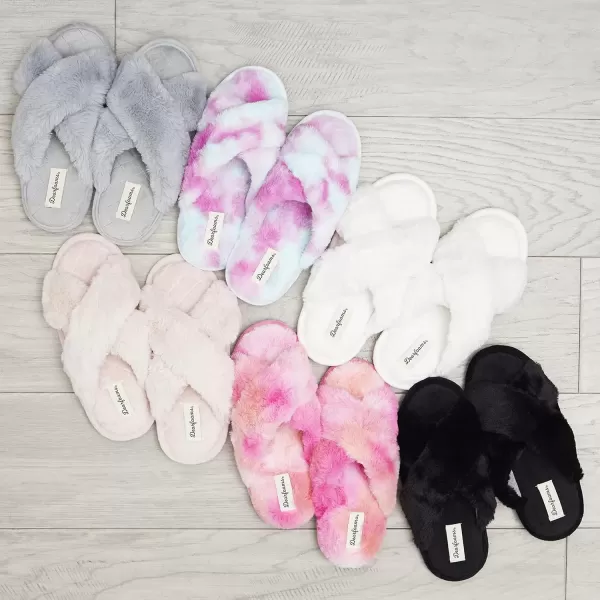 imageDearfoams Womens Jessica Furry Cross Band Slide SlipperSleet