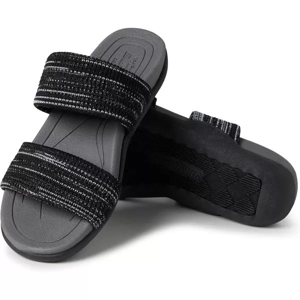 imageDearfoams Womens Original Comfort Blair SlipOn Double Band Slide Sandal with Arch SupportBlack Heather