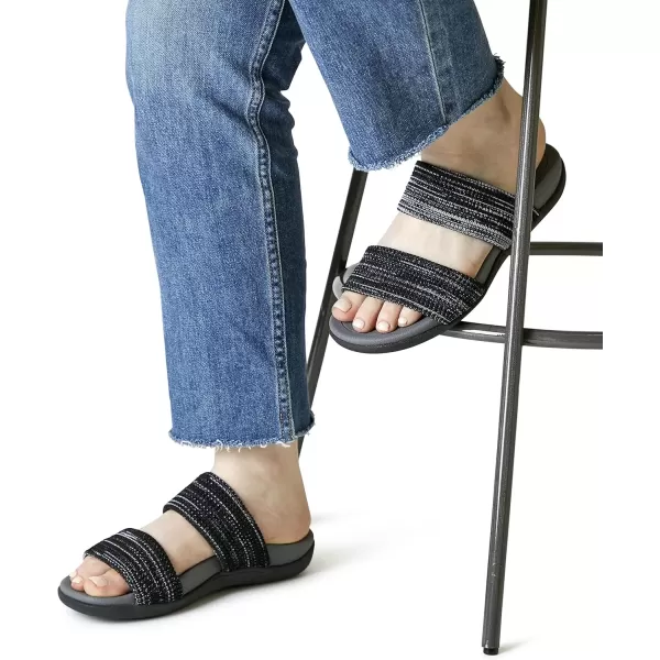 imageDearfoams Womens Original Comfort Blair SlipOn Double Band Slide Sandal with Arch SupportBlack Heather