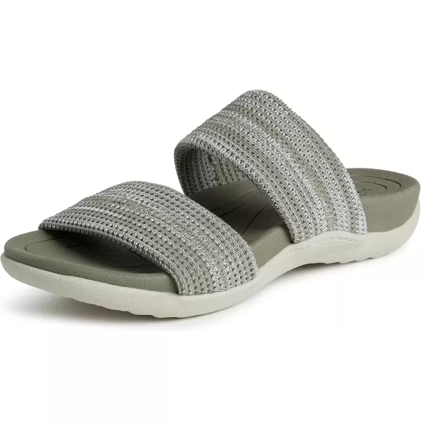 imageDearfoams Womens Original Comfort Blair SlipOn Double Band Slide Sandal with Arch SupportMoss Heather