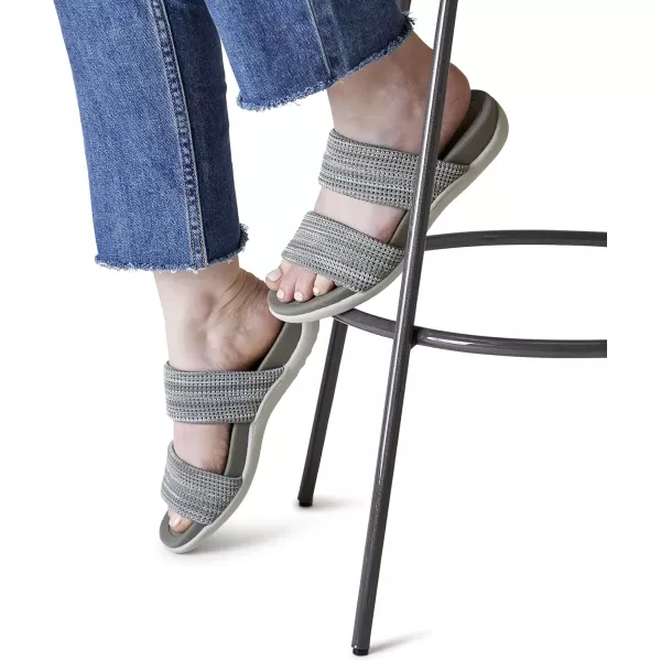 imageDearfoams Womens Original Comfort Blair SlipOn Double Band Slide Sandal with Arch SupportMoss Heather