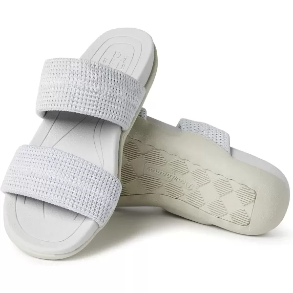 imageDearfoams Womens Original Comfort Blair SlipOn Double Band Slide Sandal with Arch SupportSilver