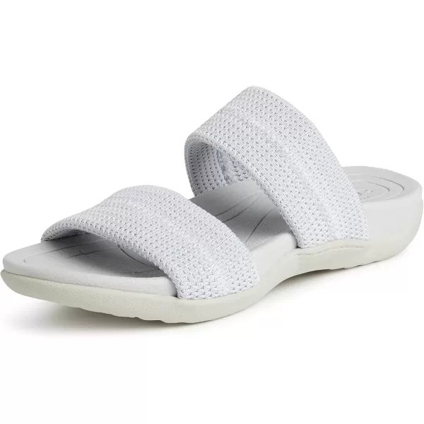 imageDearfoams Womens Original Comfort Blair SlipOn Double Band Slide Sandal with Arch SupportSilver