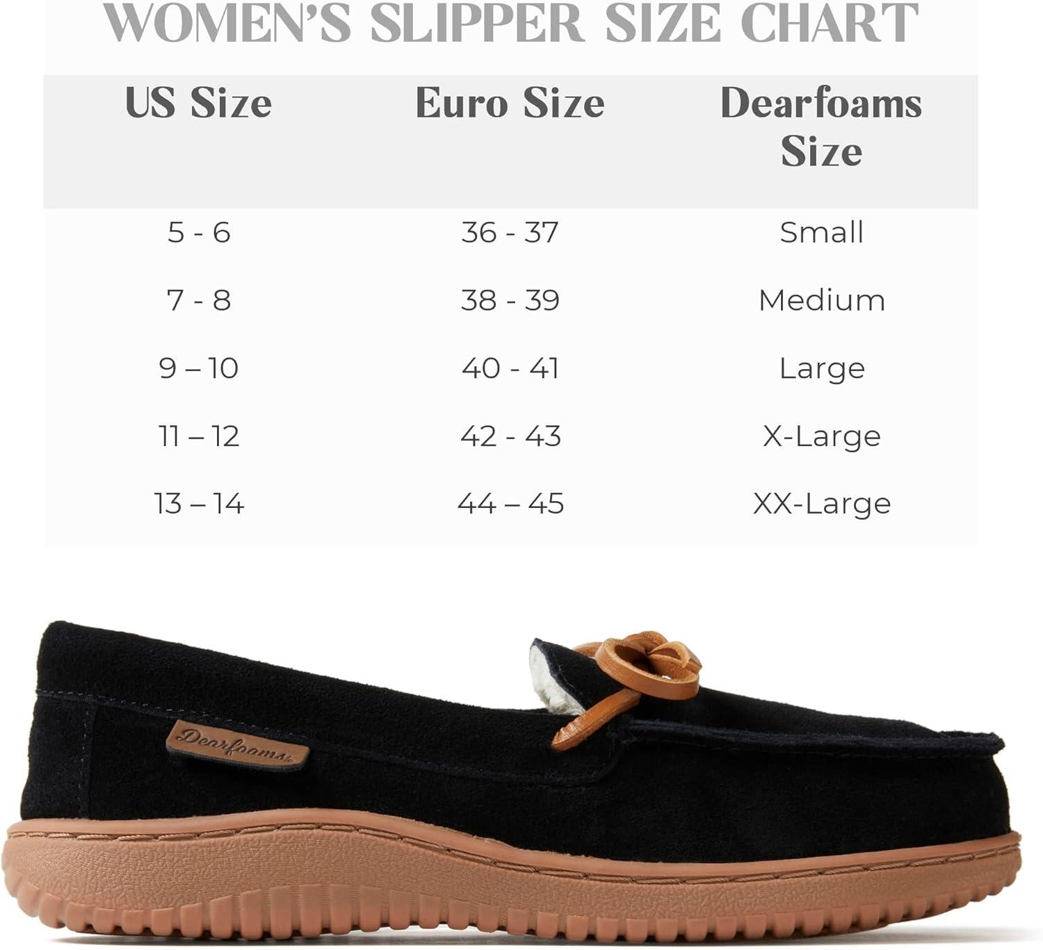 imageDearfoams Womens Wilmington Energy Return Comfort IndoorOutdoor Memory Foam Moccasin Slipper with TieBlack Suede