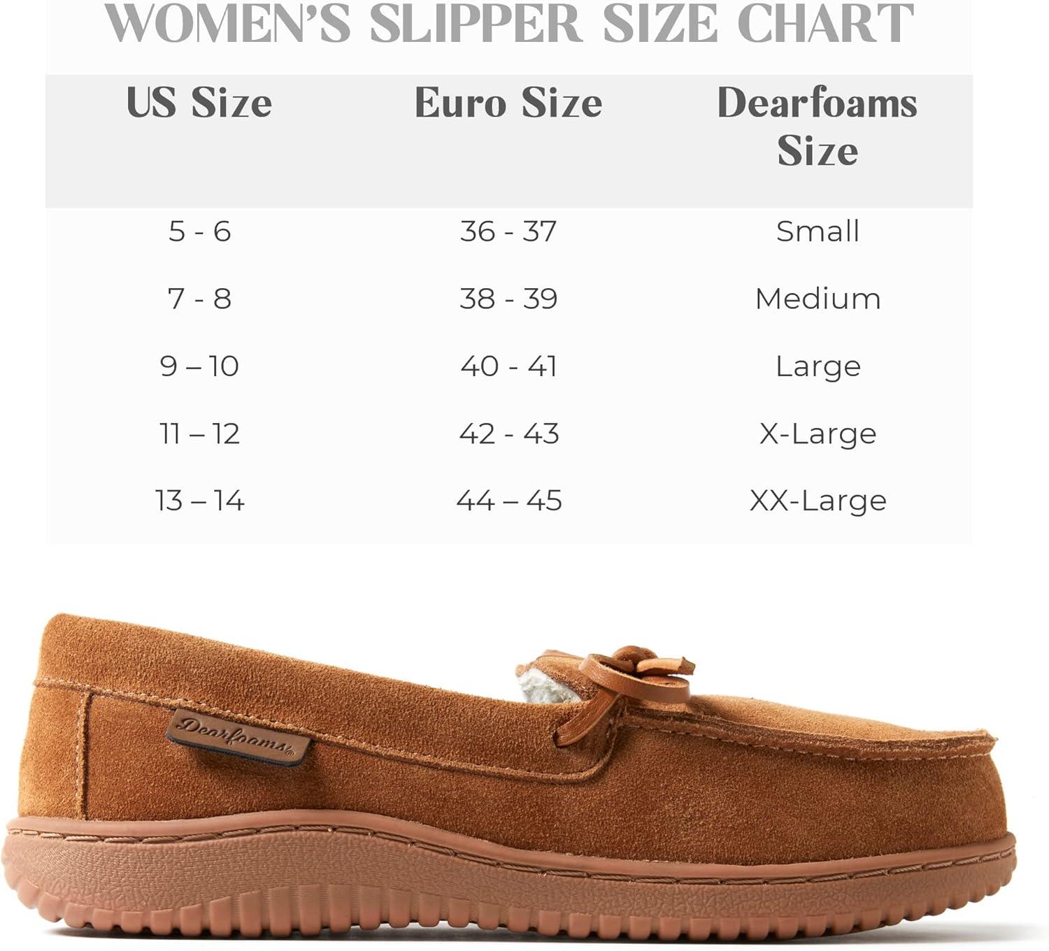 imageDearfoams Womens Wilmington Energy Return Comfort IndoorOutdoor Memory Foam Moccasin Slipper with TieChestnut Suede