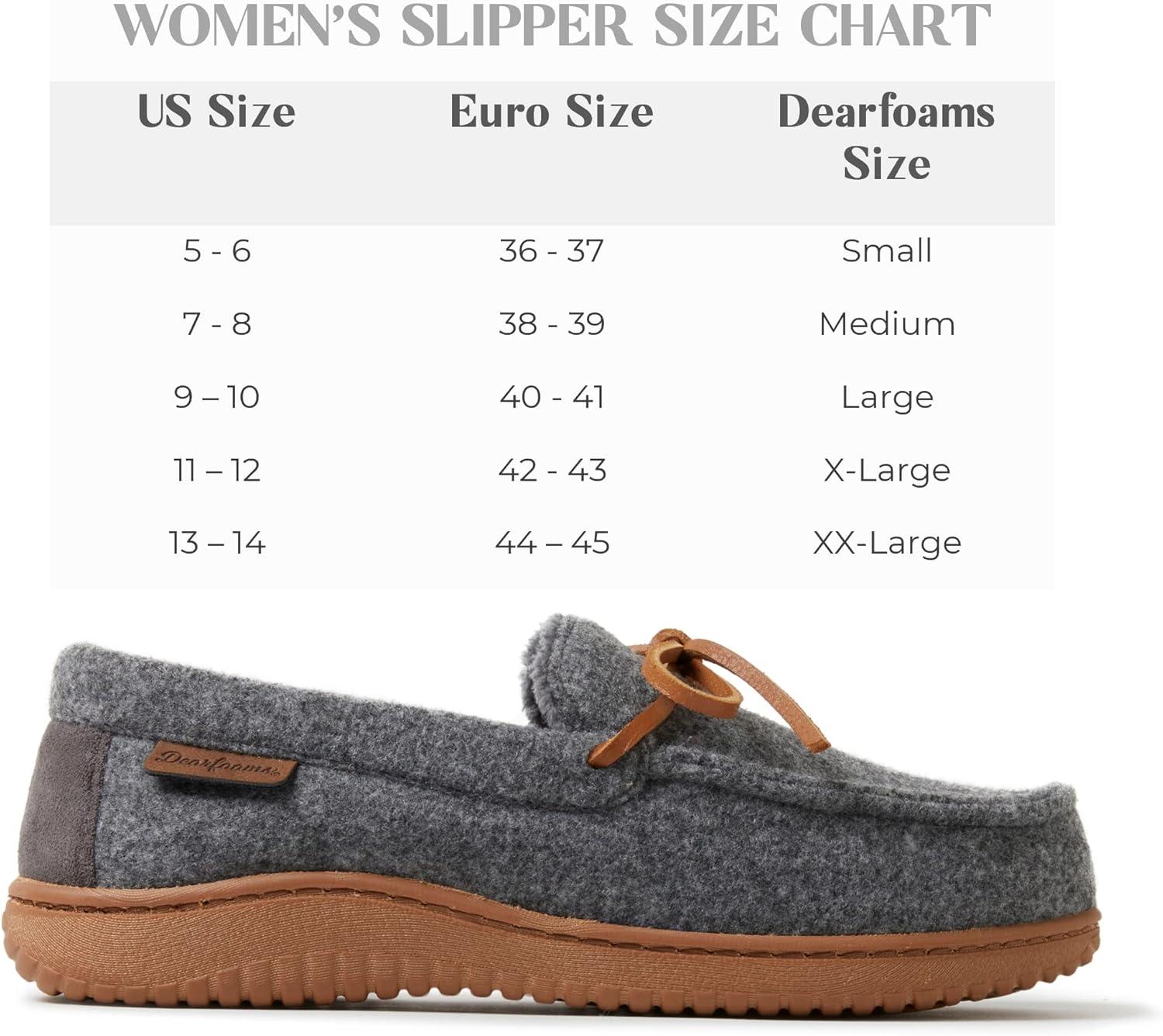 imageDearfoams Womens Wilmington Energy Return Comfort IndoorOutdoor Memory Foam Moccasin Slipper with TieGrey Heather Wool