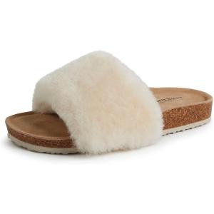 imageDearfoams Womens Fireside Canberra Genuine Shearling Cork Footbed Easy OnOff SlideNatural