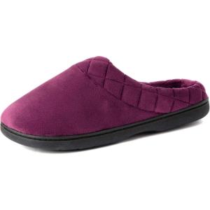 imageDearfoams Womens Memory Foam Indoor Outdoor Darcy Velour Clog House Slipper with Wide WidthsAubergine