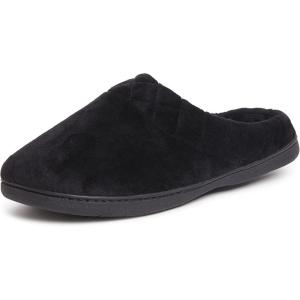 imageDearfoams Womens Memory Foam Indoor Outdoor Darcy Velour Clog House Slipper with Wide WidthsBlack