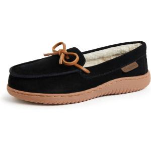 imageDearfoams Womens Wilmington Energy Return Comfort IndoorOutdoor Memory Foam Moccasin Slipper with TieBlack Suede