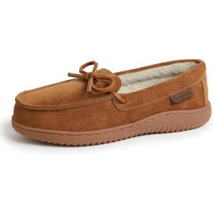 imageDearfoams Womens Wilmington Energy Return Comfort IndoorOutdoor Memory Foam Moccasin Slipper with TieChestnut Suede