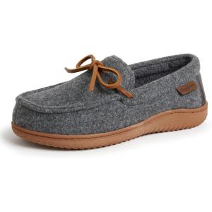 imageDearfoams Womens Wilmington Energy Return Comfort IndoorOutdoor Memory Foam Moccasin Slipper with TieGrey Heather Wool