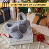 imageDearfoams Gifts for Women Mom Sister Wife  Fuzzy Fluffy Memory Foam Slipper  Hannah Knit Clog House Shoe House SlipperSleet Solid
