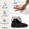 imageDearfoams Womens Fuzzy Memory Foam Beth Bedroom Bootie Slipper Sock with GrippersBlack