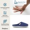 imageDearfoams Womens Memory Foam Washable Leslie Clog House Slipper with Wide WidthsPeacoat Navy Velour