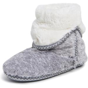 imageDearfoams Womens Fuzzy Memory Foam Beth Bedroom Bootie Slipper Sock with GrippersGrey Frost