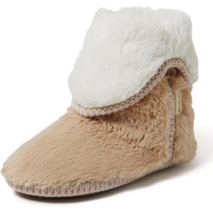 imageDearfoams Womens Fuzzy Memory Foam Beth Bedroom Bootie Slipper Sock with GrippersLatte