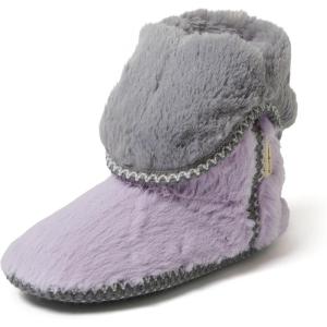 imageDearfoams Womens Fuzzy Memory Foam Beth Bedroom Bootie Slipper Sock with GrippersWisteria