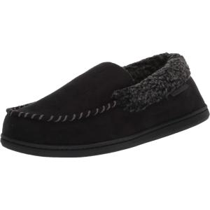 imageDearfoams Mens Eli Microfiber IndoorOutdoor with Whipstitch Detail Suede Moccasin SlipperBlack