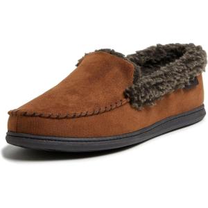 imageDearfoams Mens Eli Microfiber IndoorOutdoor with Whipstitch Detail Suede Moccasin SlipperChestnut