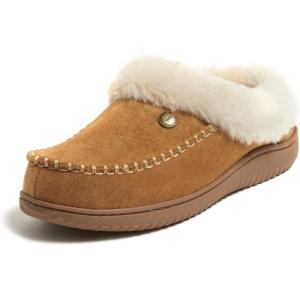 imageDearfoams Womens Atley IndoorOutdoor Fuzzy Memory Foam Clog SlipperWhiskey
