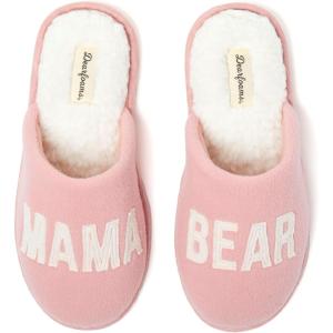 imageDearfoams Womens Christmas Gifts for Mom Cute Matching Family Pajama Mama Bear SlipperBlush Pink Fleece