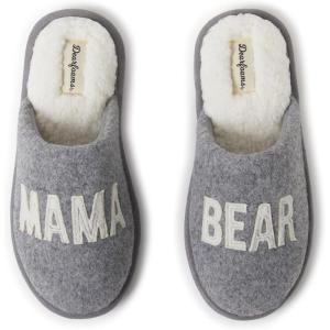 imageDearfoams Womens Christmas Gifts for Mom Cute Matching Family Pajama Mama Bear SlipperLight Heather Grey