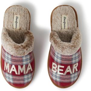 imageDearfoams Womens Christmas Gifts for Mom Cute Matching Family Pajama Mama Bear SlipperRedBlue Plaid