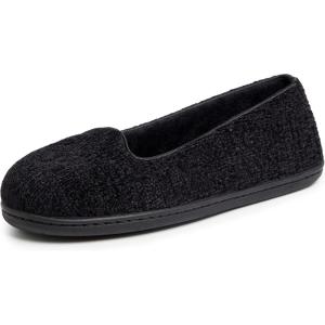 imageDearfoams Womens Cozy Memory Foam Indoor Rebecca Closed Back House Ballet Slipper with Wide WidthsBlack Chenille