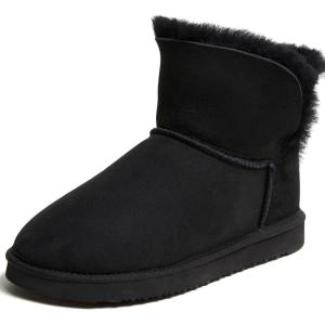 imageDearfoams Womens Fireside Genuine Shearling Water Resistant IndoorOutdoor Foldover BootBlack