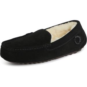 imageDearfoams Womens Moccasin Slipper  Fireside Mel Indoor House Shoe with Genuine Shearling and Cozy Memeory FoamBlackCream