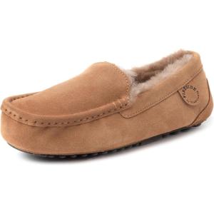 imageDearfoams Womens Moccasin Slipper  Fireside Mel Indoor House Shoe with Genuine Shearling and Cozy Memeory FoamDriftwood
