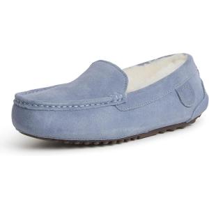 imageDearfoams Womens Moccasin Slipper  Fireside Mel Indoor House Shoe with Genuine Shearling and Cozy Memeory FoamFlintstone
