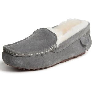 imageDearfoams Womens Moccasin Slipper  Fireside Mel Indoor House Shoe with Genuine Shearling and Cozy Memeory FoamGrey