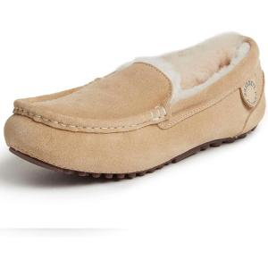 imageDearfoams Womens Moccasin Slipper  Fireside Mel Indoor House Shoe with Genuine Shearling and Cozy Memeory FoamSand