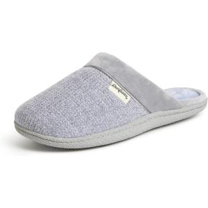 imageDearfoams Womens Slip On Memory Foam Comfort Samatha Scuff House Slipper with Wide WidthsSleet