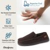 imageDearfoams Mens Breathable Memory Foam Indoor Outdoor Keaton Moccasin Slipper with Wide WidthsCoffee Twill