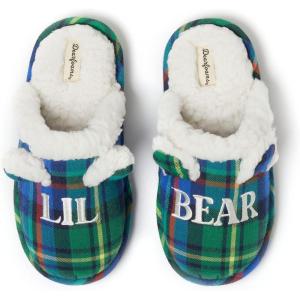 imageDearfoams Kids and Toddlers Lil Bear Baby Bear Christmas Holiday Matching Pajama Family Bear SlipperGreen Plaid Lil Bear