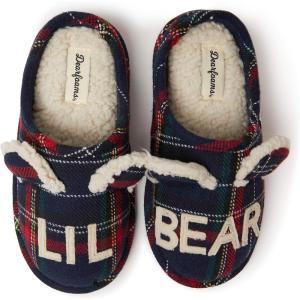 imageDearfoams Kids and Toddlers Lil Bear Baby Bear Christmas Holiday Matching Pajama Family Bear SlipperLil Bear Blue Tartan Plaid