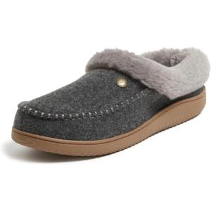 imageDearfoams Mens Baro IndoorOutdoor Memory Foam Clog SlipperDark Heather Grey