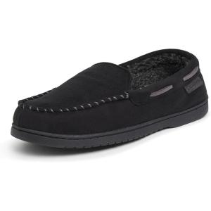 imageDearfoams Mens Breathable Memory Foam Indoor Outdoor Keaton Moccasin Slipper with Wide WidthsBlack Microsuede