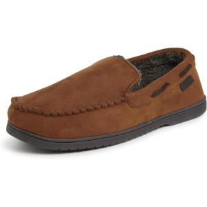 imageDearfoams Mens Breathable Memory Foam Indoor Outdoor Keaton Moccasin Slipper with Wide WidthsChestnut Microsuede