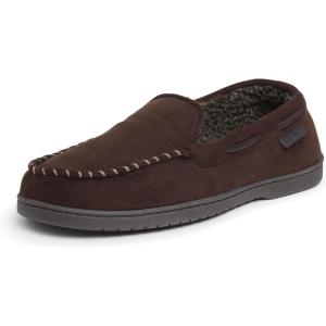 imageDearfoams Mens Breathable Memory Foam Indoor Outdoor Keaton Moccasin Slipper with Wide WidthsCoffee Microsuede