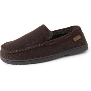 imageDearfoams Mens Breathable Memory Foam Indoor Outdoor Keaton Moccasin Slipper with Wide WidthsCoffee Twill