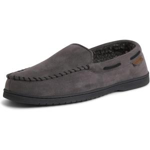 imageDearfoams Mens Breathable Memory Foam Indoor Outdoor Keaton Moccasin Slipper with Wide WidthsPavement Microsuede