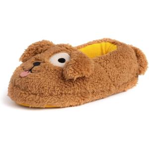 imageDearfoams Toddler ampamp Kids Cute Shark Cow Unicorn Dog Dinosaur and Animal Critter SlippersBrown Dog