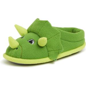 imageDearfoams Toddler ampamp Kids Cute Shark Cow Unicorn Dog Dinosaur and Animal Critter SlippersGreen Dinosaur